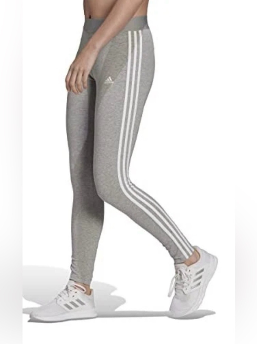 adidas Grey Leggings with White 3-Stripe Detail for Women